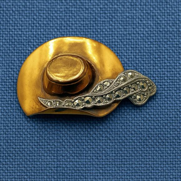 Vintage Gold Hat w Feather Brooch 2" Collectible Costume Jewelry Pin - Hey Viv - Picture 4 of 6